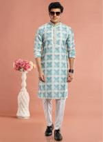 Art Cotton Silk Green Traditional Wear Thread Work Kurta Pajama